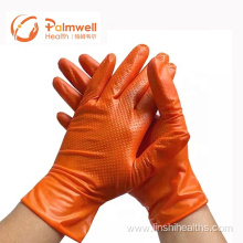 Heavy Duty Black/Orange Diamond Textured Orange Latex Free & Powder Free Disposable Nitrile Gloves work cleaning